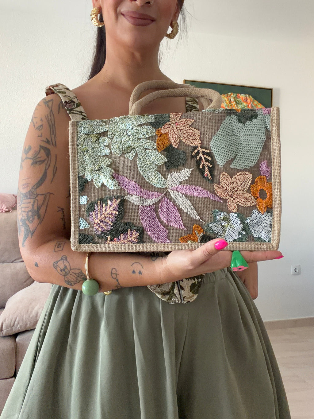•BOLSO FLOWER MENTA•