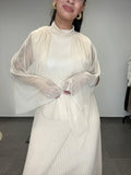 VESTIDO MANGAS TUL BEIGE.