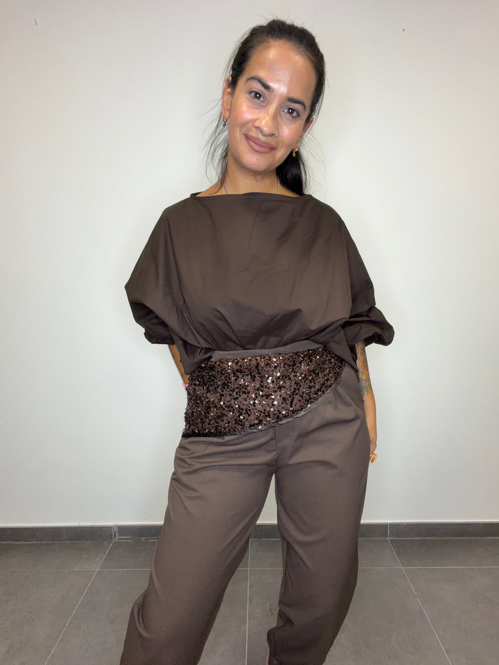 •PANTALÓN BOMBACHO TRAJE MARRÓN•