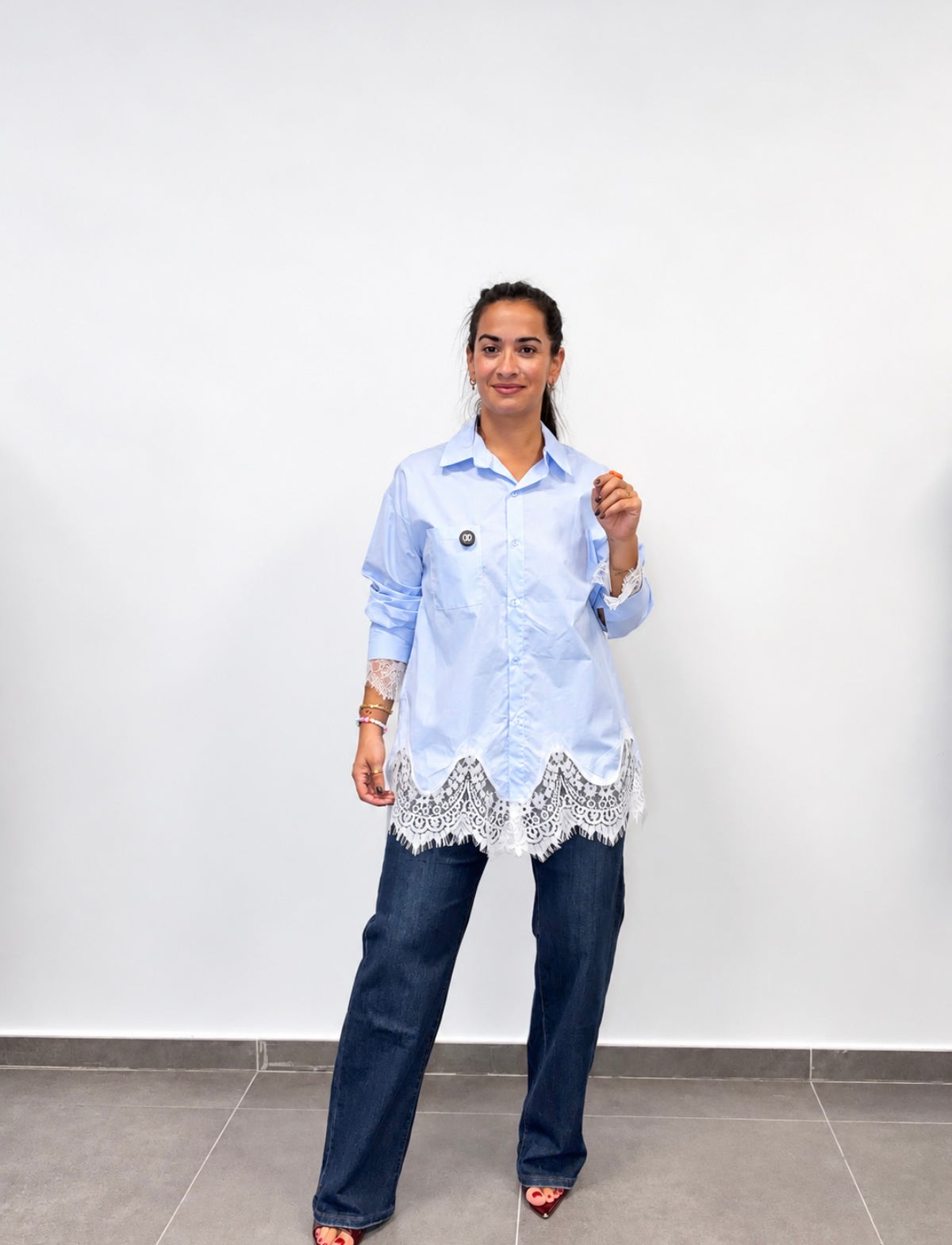 •CAMISA PEPLUM CELESTE•
