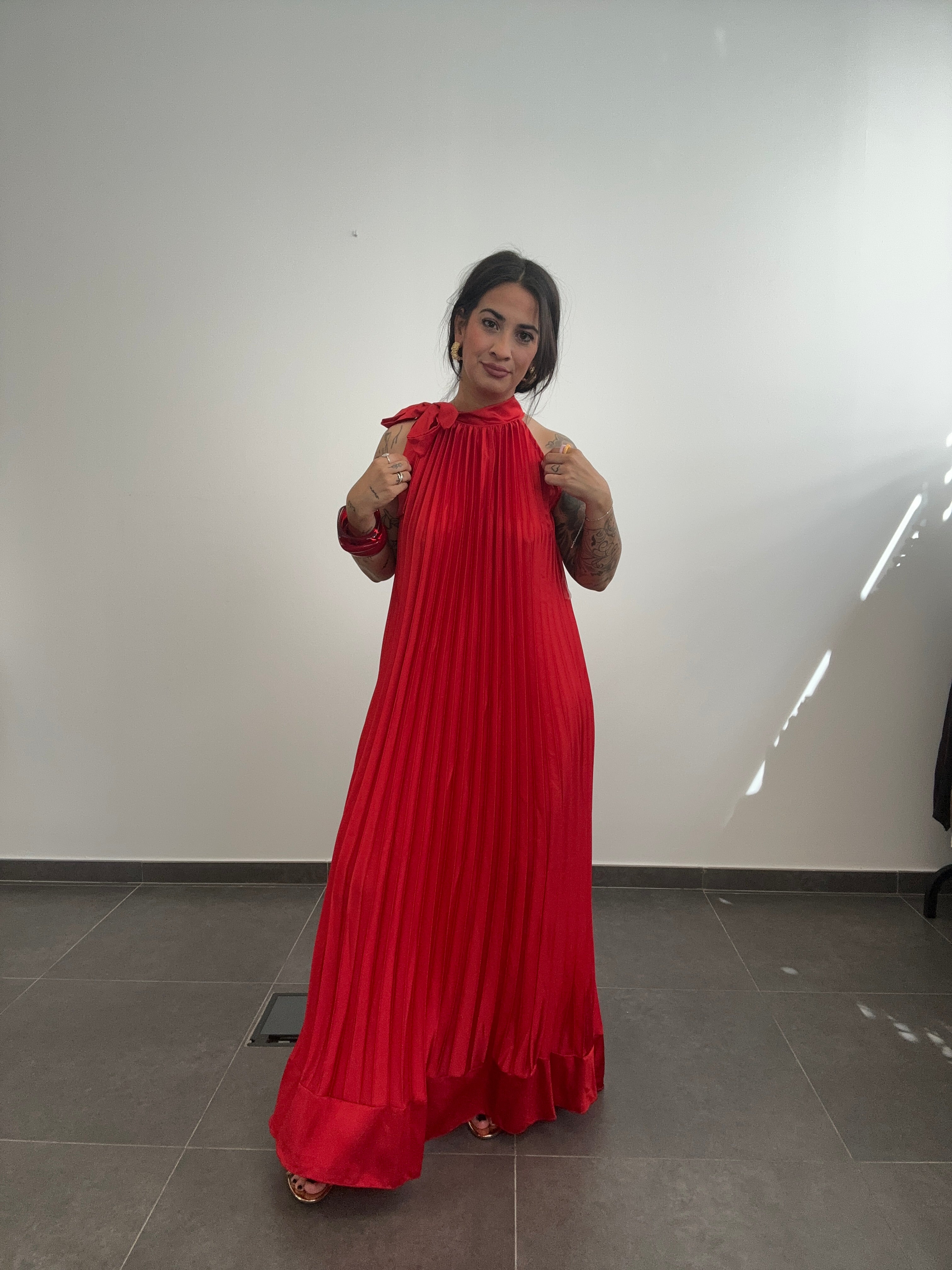 VESTIDO TABLAS ROJO.